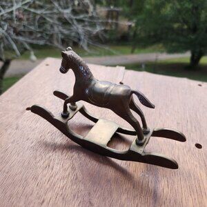 Vintage Brass Rocking Horse Figurine Collectible Rustic Decor 4x3 Inches Classic